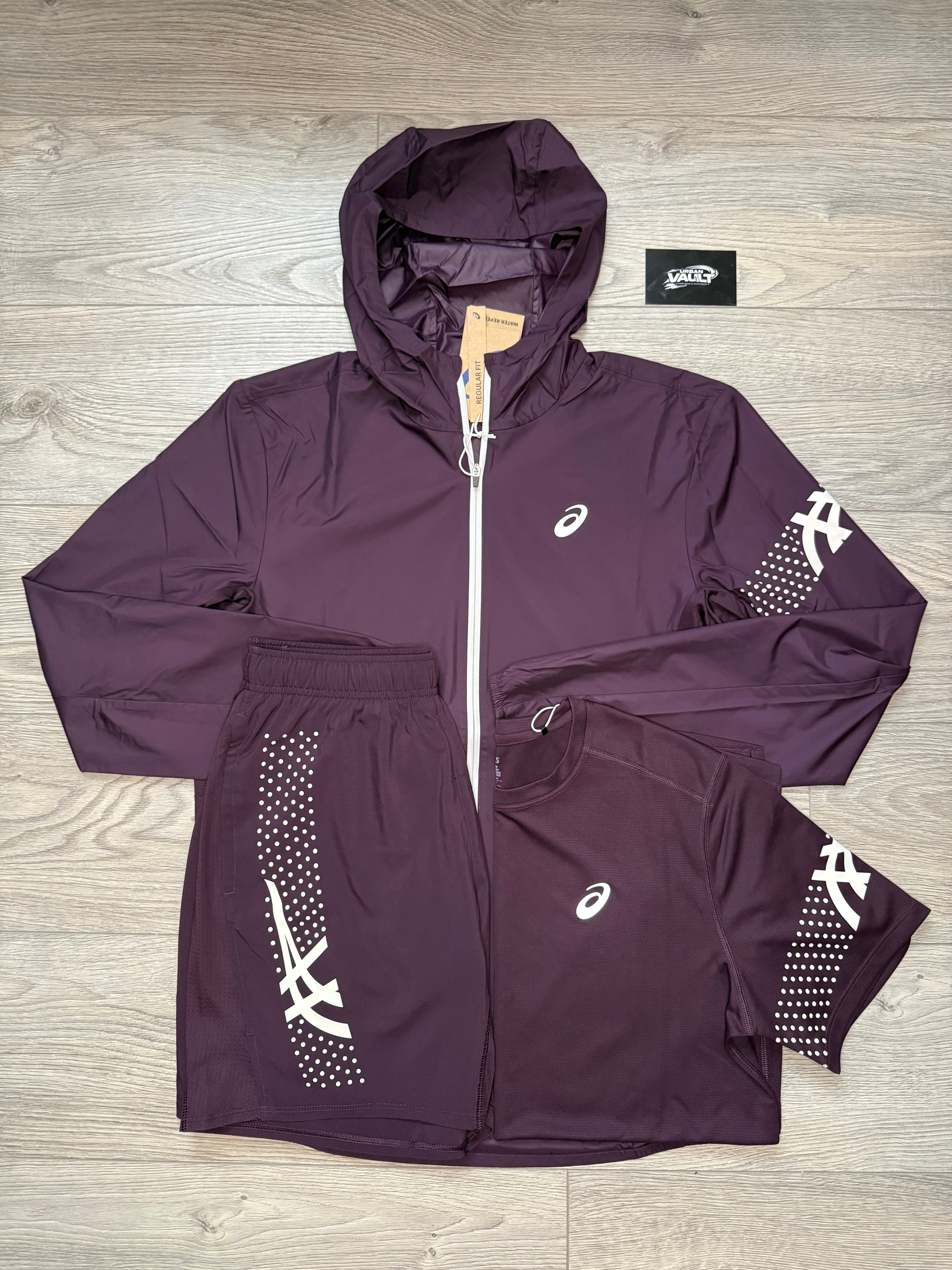 Asics 3 piece icon windbreaker set “Dark Aubergine”
