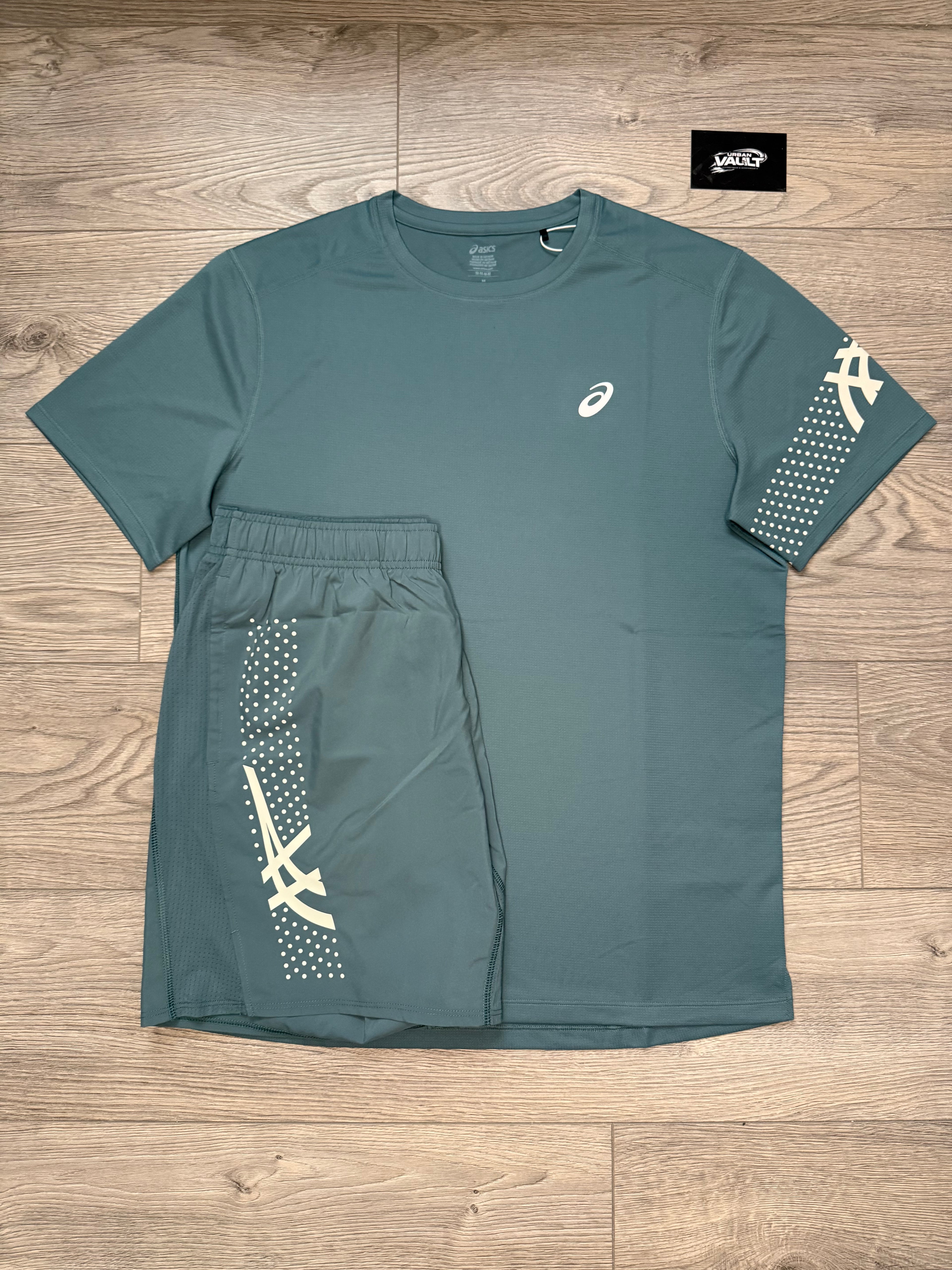 Asics 3 piece icon windbreaker set “Foggy Teal”