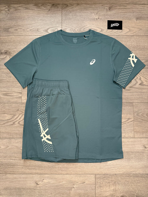 Asics 3 piece icon windbreaker set “Foggy Teal”